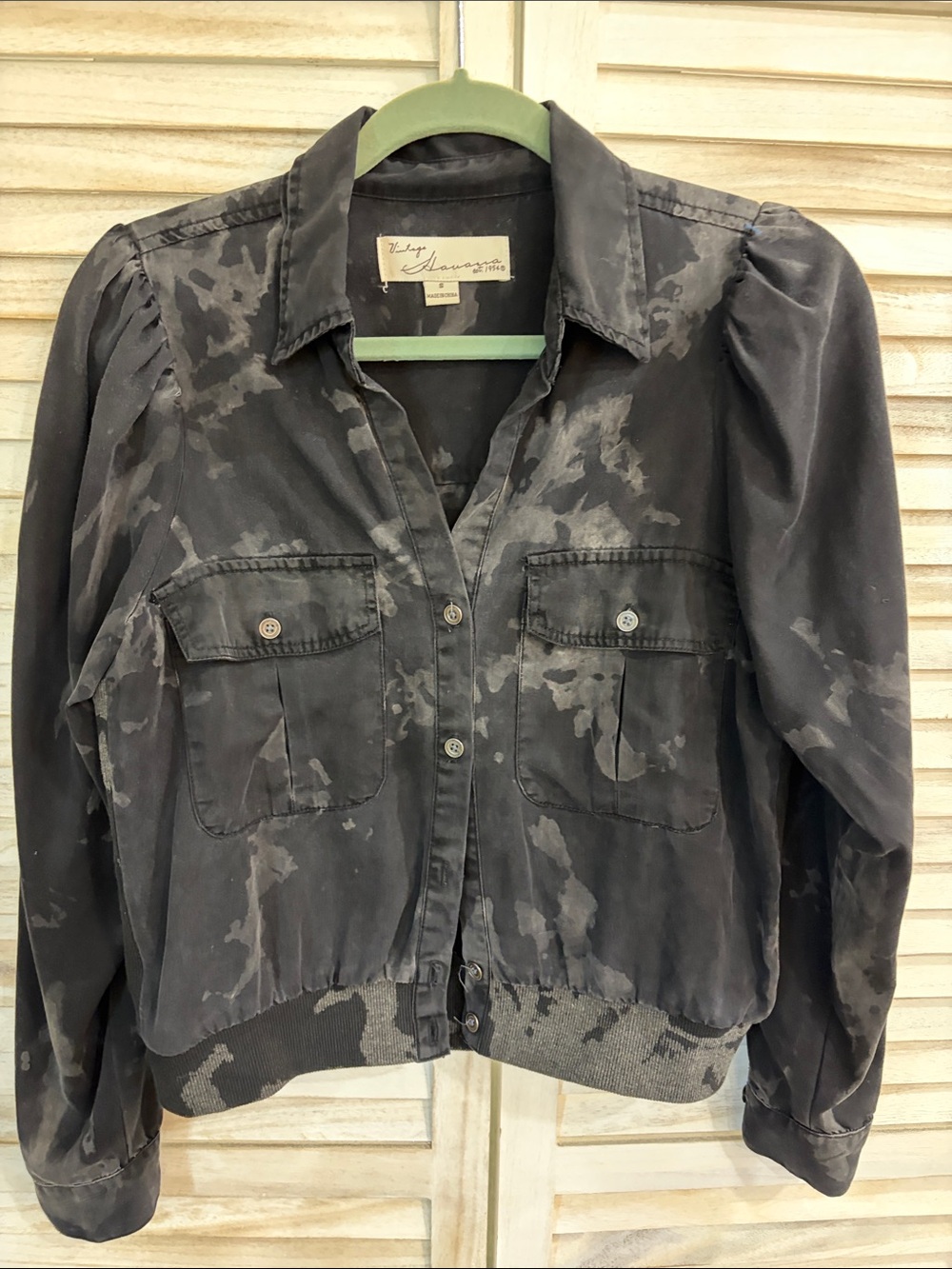 Vintage Havana Washed Black Tie-Dye Button Down Utility Shacket